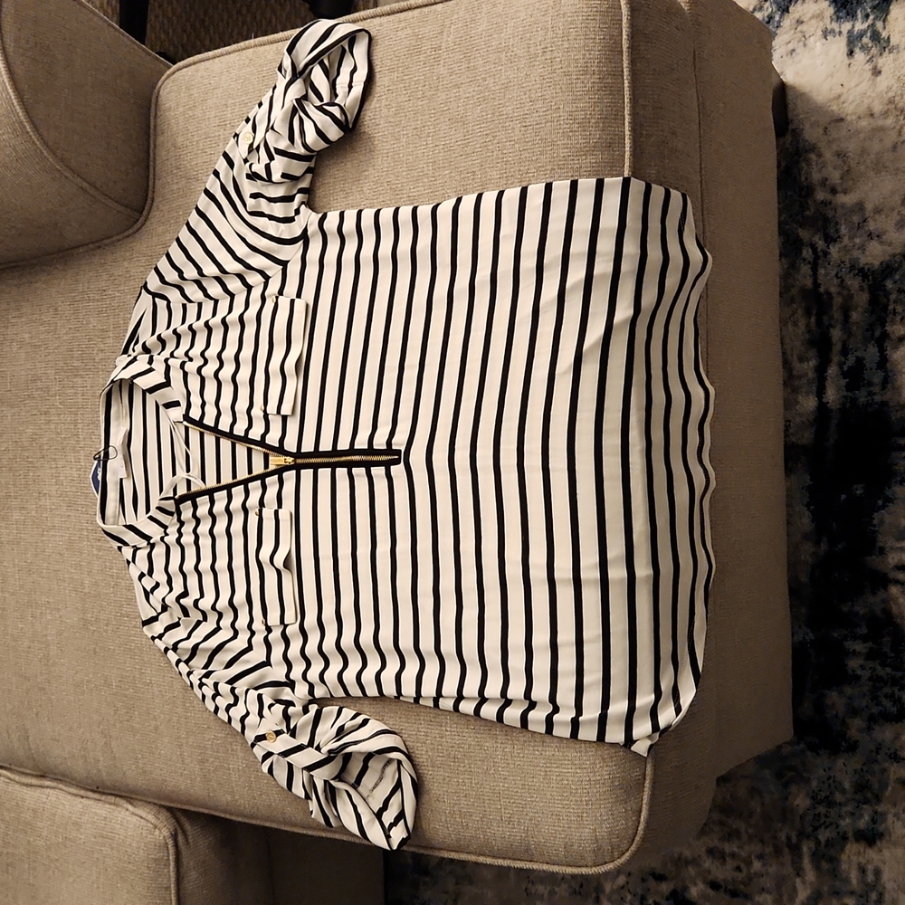 Calvin Klein 3/4 sleeve Black and White Striped Blouse Medium